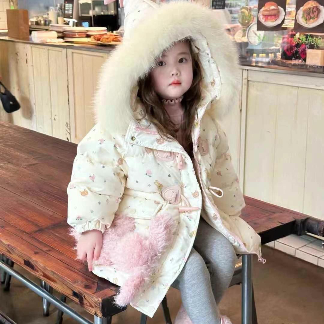 儿童甜美碎花羽绒服冬季羽绒服新国标90白鸭绒女宝宝连帽外套保暖