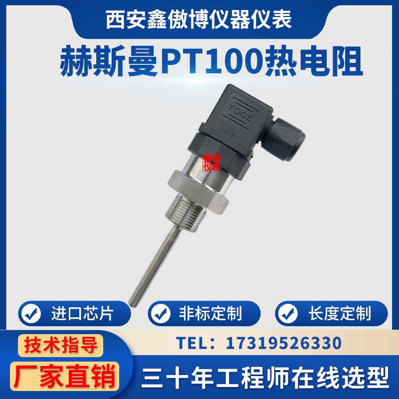 WZP-PT100温度传感器管道插入式赫斯曼防水螺纹式精密铂热电阻