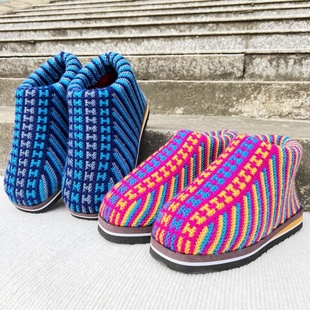 成品加绒加厚保暖棉鞋 新款 拖鞋 居家手工毛线棉鞋 法兰绒内胆 冬季