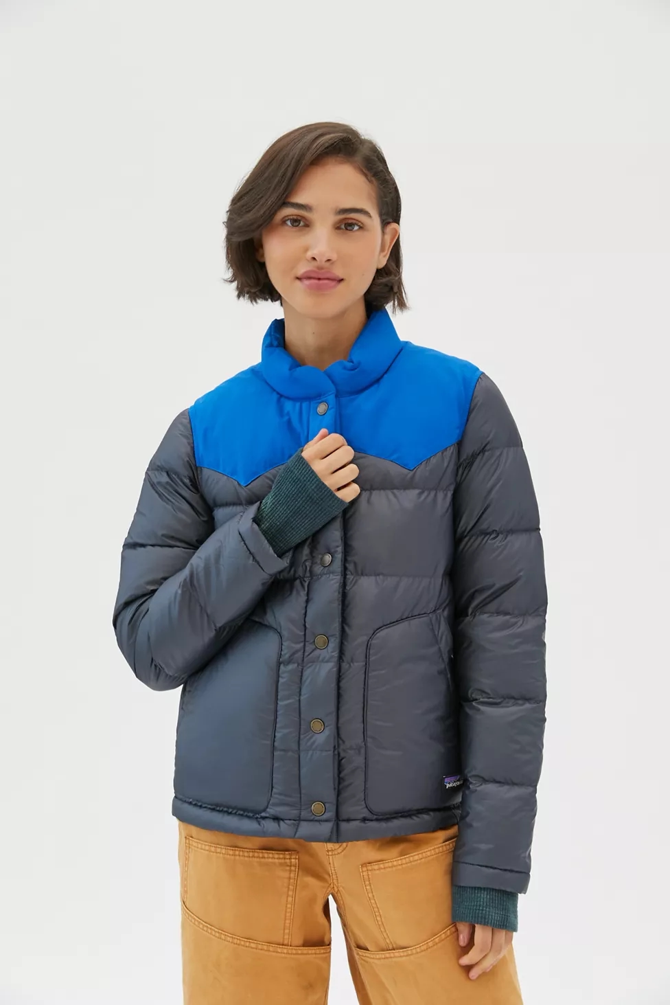 正品现货Patagonia Bivy Quilted Down Jacket拼接600蓬羽绒服女