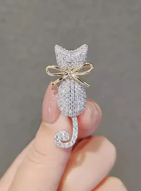 日韩可爱小猫胸针高档女个性动物胸花防走光别针毛衣大衣西装配饰