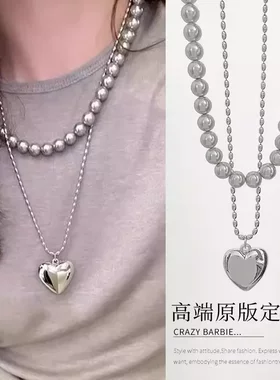 向日葵欧尼同款爱心项链银色长款卫衣链ins韩简约配饰高级感叠戴