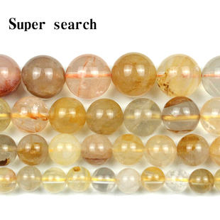 原矿黄胶花水晶金红丝缠丝DIY手工串珠子手链项链耳坠圆珠散珠子