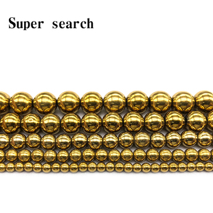 天然黑铁原矿石散珠子链条手工串金黄色圆珠耳环吊坠手链女配件