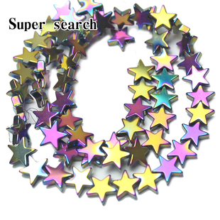 七彩色黑胆石五角星平面串珠diy手工手链项链配饰散珠铁矿石隔珠