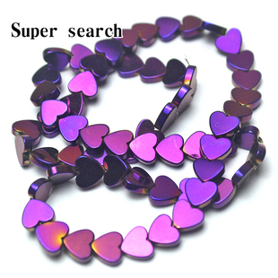 深紫色桃心形状竖孔平面黑胆石铁矿石diy手工串珠手链项链散珠子