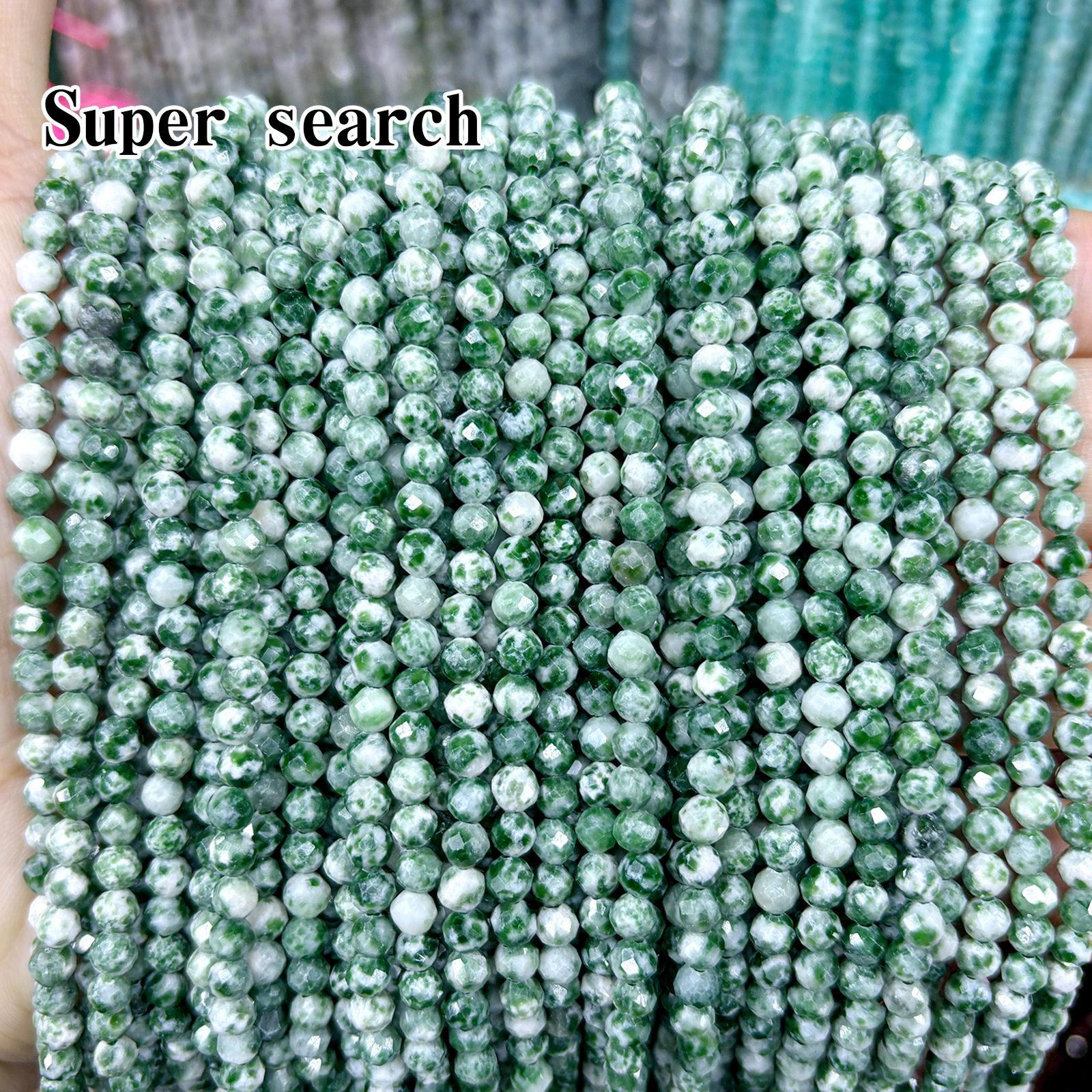 小颗粒切面青点石头散珠子DIY手工串珠圆珠细手链项链戒指圈配饰
