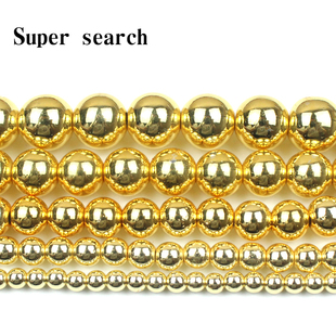 亮金色铁矿石DIY手工饰品配件黑胆石圆珠半成品散珠 串手链项链珠