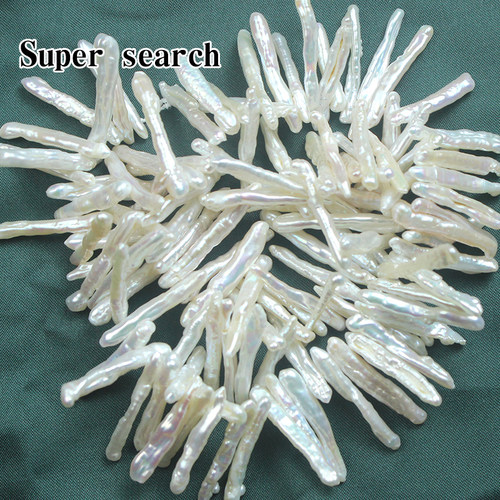 天然淡水珍珠牙签珠异形白色炫彩细棍通孔diy手工项链吊坠串珠子