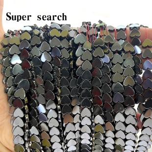 天然黑铁矿石散珠子桃爱心形耳环吊坠手工串珠项链女配件饰品材料