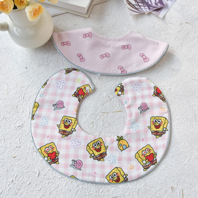 故事我棉纱布婴儿双面口水巾滚边宝宝围嘴纯棉围兜母婴用品围兜