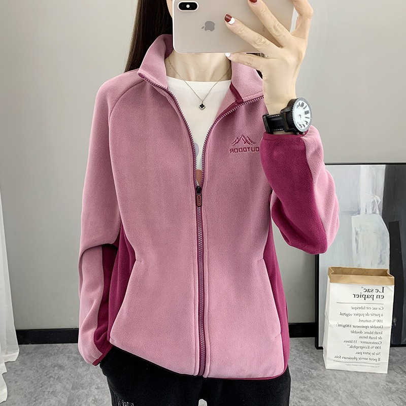 韩版拼色抓绒衣女款保暖衣