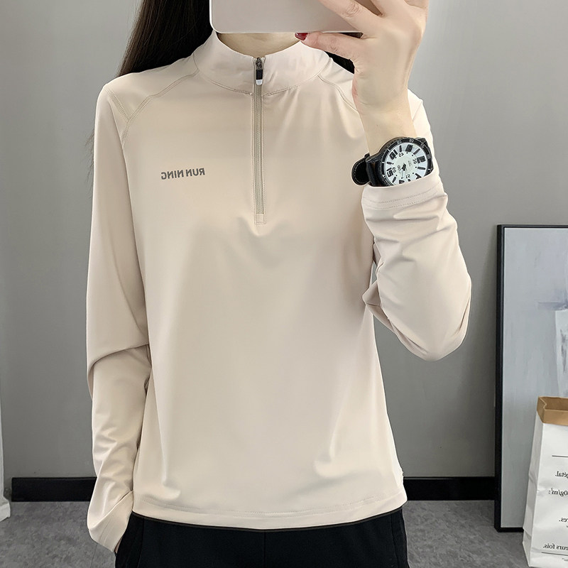 户外运动速干T恤女2026春夏新款长袖弹力吸湿透气立领跑步快干衣