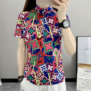 2025印花短袖速干衣女T恤跑步健身衣夏季薄款冰丝透气运动登山服