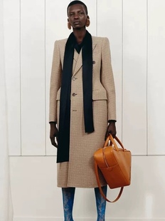 秋冬时尚高端羊毛呢子千鸟格西装驼色大衣女沙漏型收腰外套中长款