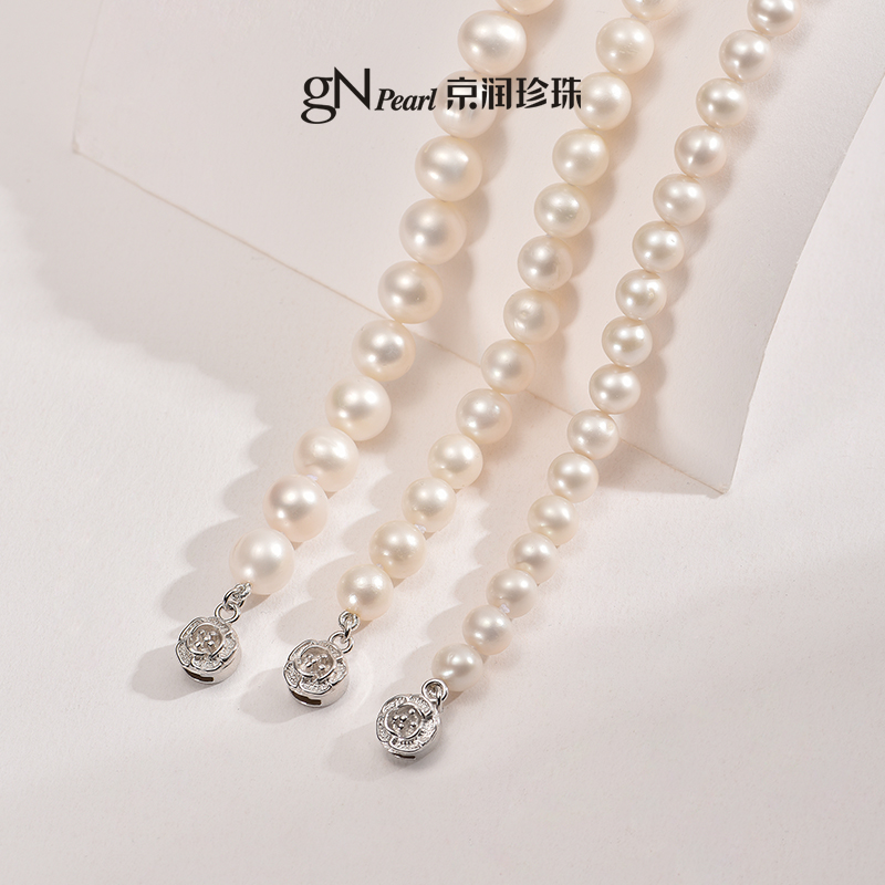 京润圆形玫瑰花扣淡水珍珠项链