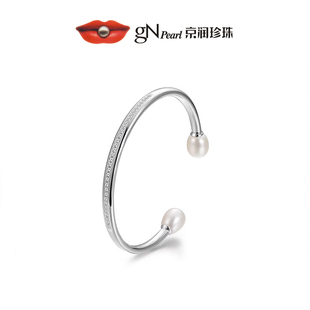 京润珍珠 9mm开口可调大小银饰手镯女D 思恋S925银淡水珍珠8