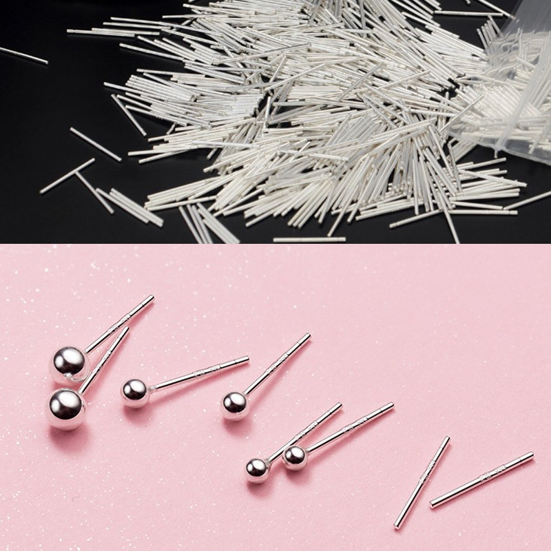 S925s999纯银耳钉银耳针女耳棒 耳管耳棍圆球小耳骨钉简约养耳饰