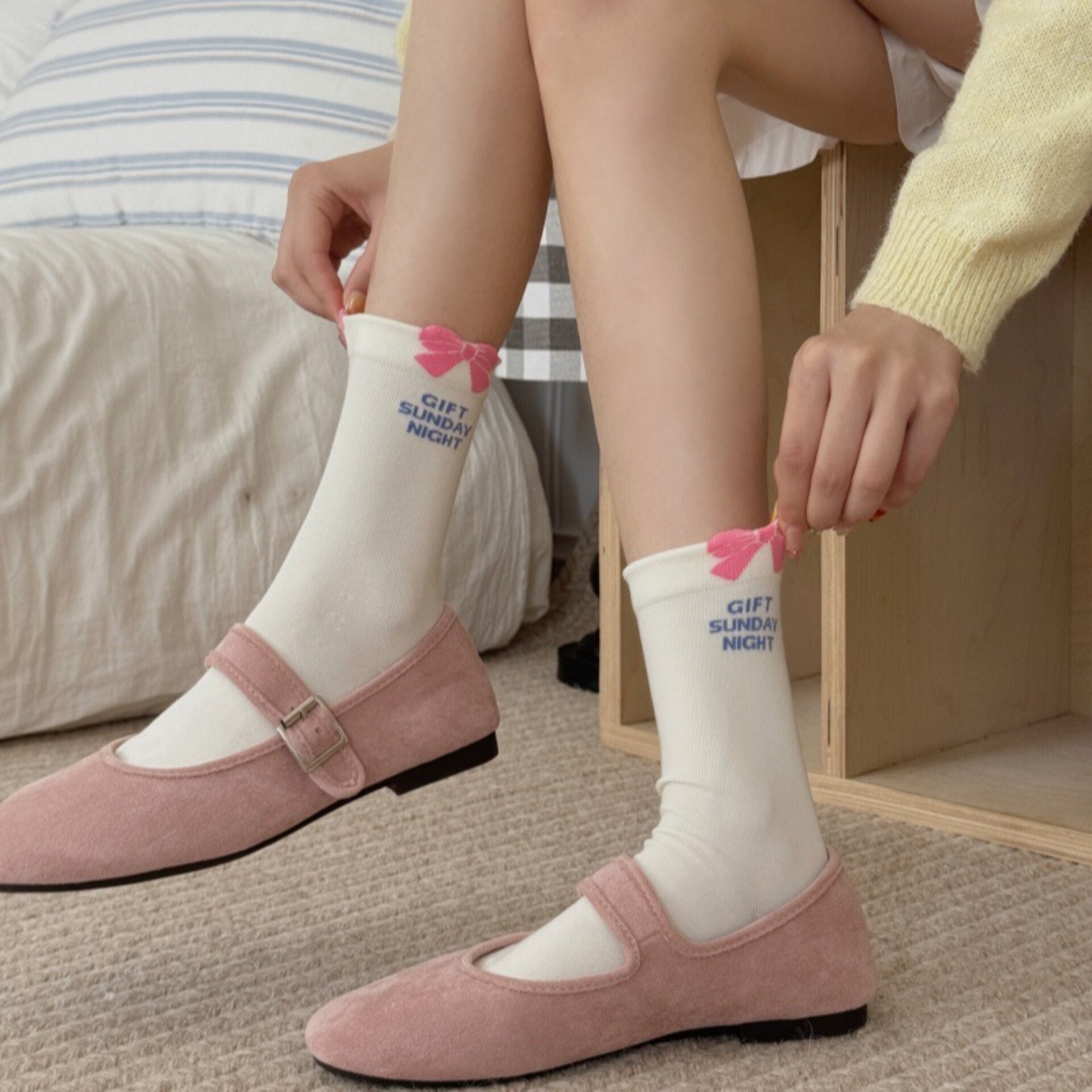 精澳蝴蝶结袜子女日系中筒袜in运动袜