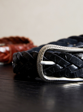 UNICA HOMME/老钱风雕刻花型编织腰带牛皮做旧轻奢复古真皮皮带