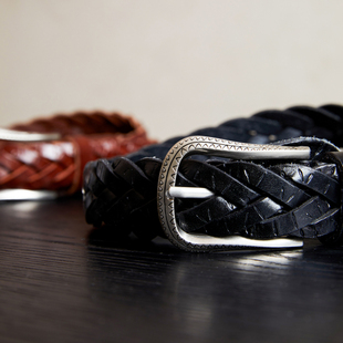 UNICA 老钱风雕刻花型编织腰带牛皮做旧轻奢复古真皮皮带 HOMME