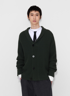 UNICA HOMME/肌理翻领针织衫毛衣外套男士羊毛衫男士针织开衫男