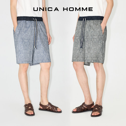 UNICAHOMME做旧文艺风_蓝染短裤