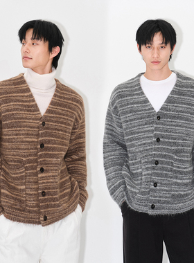 UNICA HOMME/松弛廓形复古氛围羊驼毛绵羊毛混纺针织开衫