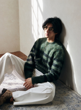 UNICA HOMME/明星同款_慵懒风设计感海魂毛衫_马海毛拉毛毛衣男