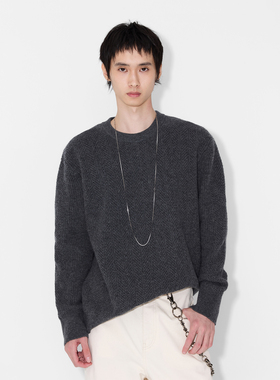 UNICAHOMME/复古纹理感羊毛羊绒混纺绵软圆领毛衣/开衫男