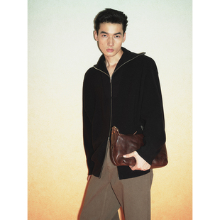 季 羊毛棉混纺拉链翻领针织毛衣男士 HOMME UNICA