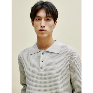 轻奢质感 INS摩登腔调_华夫格POLO领强捻棉针织套头衫 UNICA HOMME