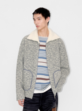 UNICAHOMME撞色翻领羊绒羊毛针织开衫