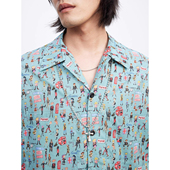 惊喜8折 UNICA HOMME 神秘朋克色彩_涂鸦式 格调印花全棉衬衫