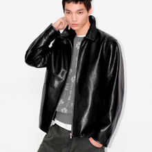 UNICAHOMME蜥蜴纹油蜡压纹羊皮革夹克外套