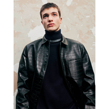 UNICAHOMME/Chace同款 简约轻油腊正肩翻领绵羊皮内搭衬衫外套男