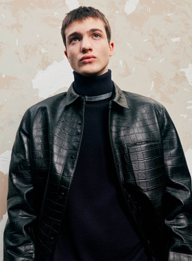 UNICAHOMME/Chace同款 简约轻油腊正肩翻领绵羊皮内搭衬衫外套男