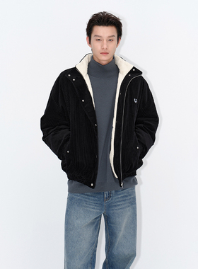 UNICA HOMME/复古灯芯绒填充白鹅绒灯芯绒羽绒外套男宽松