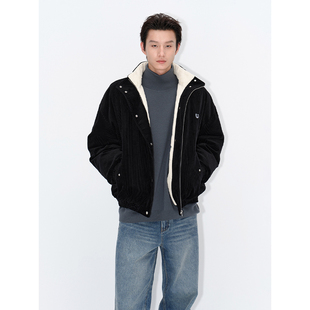 UNICA 复古灯芯绒填充白鹅绒灯芯绒羽绒外套男宽松 HOMME