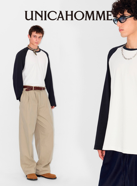 UNICAHOMME撞色插肩袖精梳棉长袖T恤