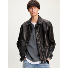 UNICA HOMME/短款宽松复古机车风男士翻领真皮皮衣休闲外套男