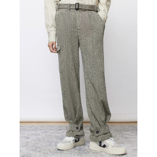 人字纹花呢腰带束脚搭片直筒休闲裤 HOMME UNICA 男 惊喜8折