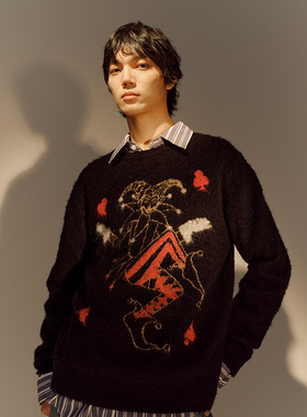 UNICA HOMME/原创HOLIDAY系列趣味小丑撞色马海毛绵羊毛针织毛衣