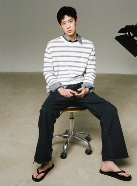 UNICAHOMME/羊毛棉混纺条纹提花毛衣男复古圆领套头衫质感针织