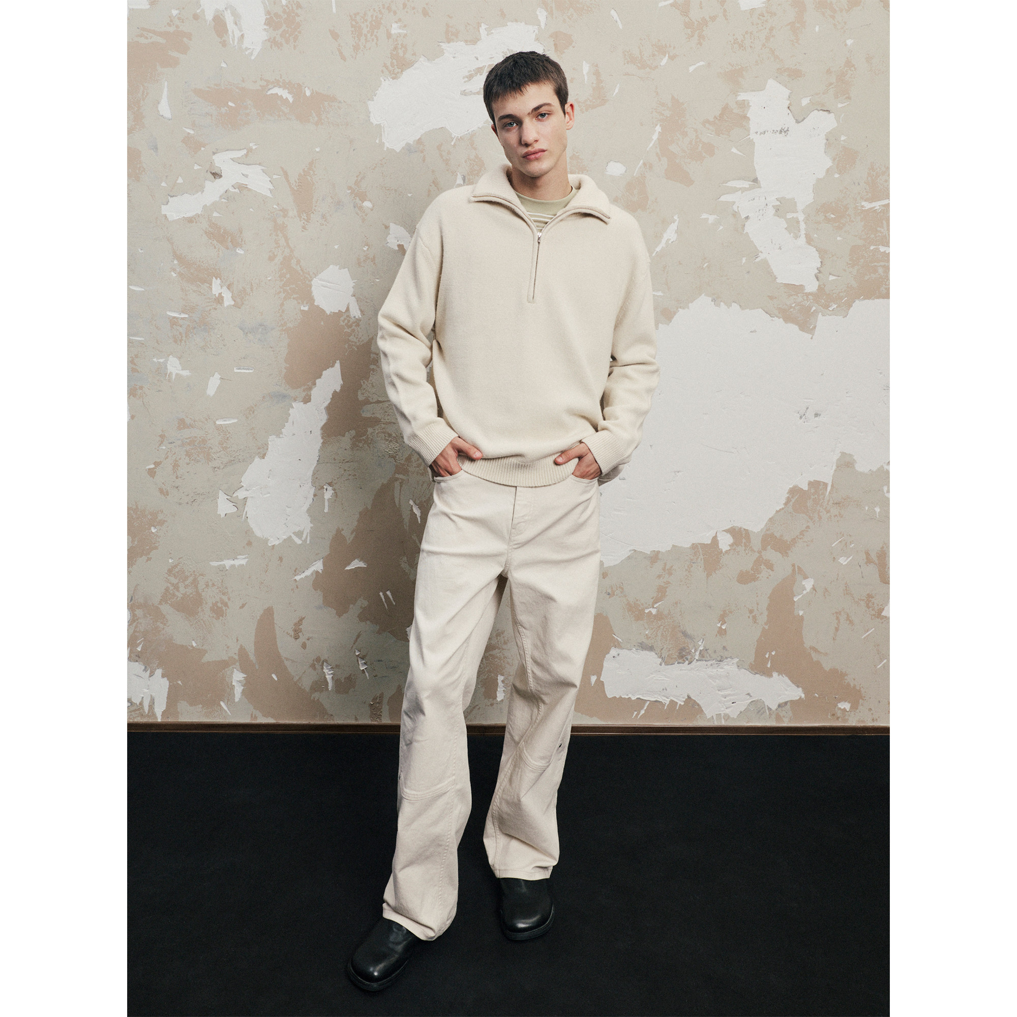 UNICAHOMME/牦牛绒绵羊毛混纺亲肤拉链立领套头针织衫男