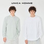 简约结构拼接设计_精梳棉圆领落肩休闲长袖 UNICA HOMME