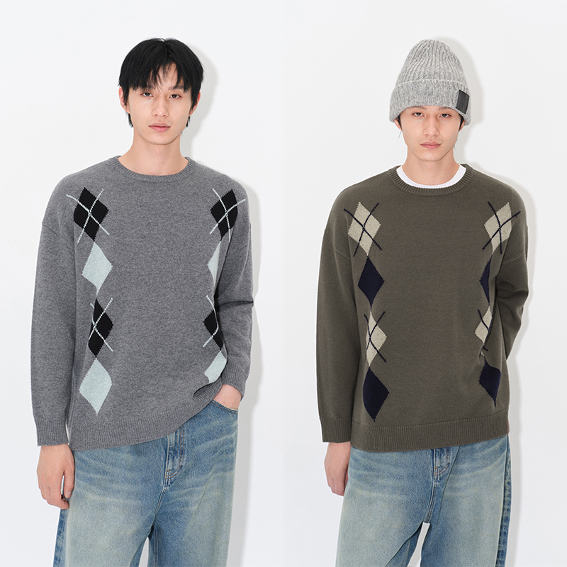 UNICAHOMME阿盖尔撞色羊毛毛衣