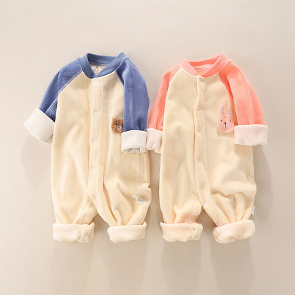 婴儿秋冬款加绒连体衣宝宝冬款保暖爬服新生儿无骨衣服加厚外出服