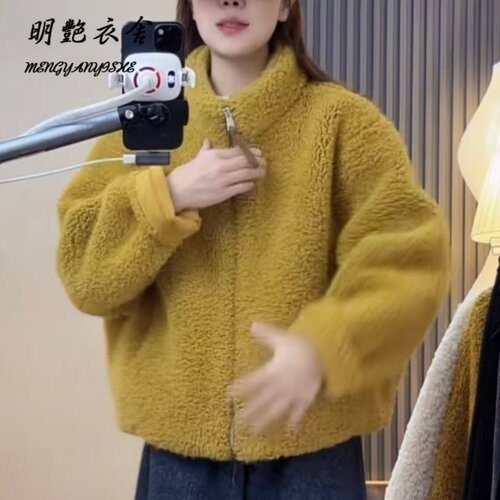 立领加绒加厚毛毛外套中老年女妈妈2026冬季新款宽松棉衣洋气上衣