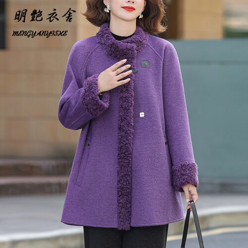 高档绵羊毛双面呢毛呢大衣2026秋冬季新款外套宽松中老年女妈妈装